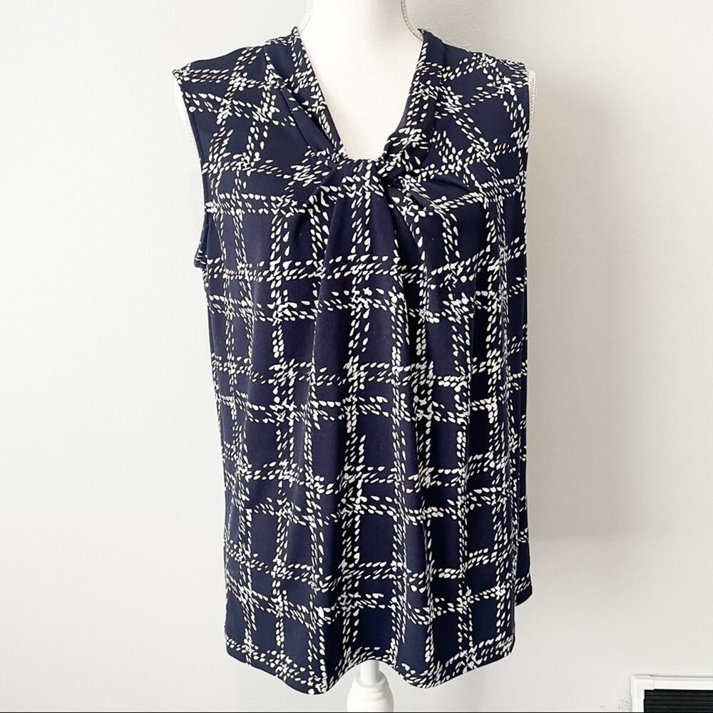 Karl Lagerfeld blue knot tank blouse size large windowpane